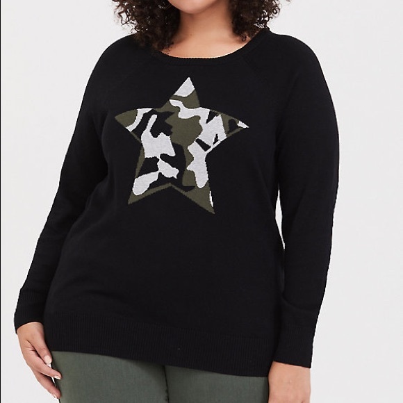 torrid Sweaters - Torrid Black Cotton Cashmere Camo Star Sweater